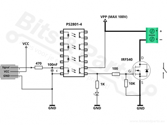Transistor N-MOSFET IRF540 4-way board